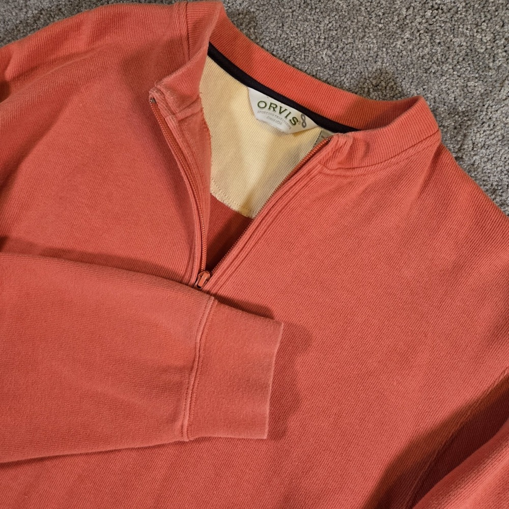 Orvis Orange Cotton Mock Turtleneck 1/4 Zip Pullover‎ Sweater Men's Large